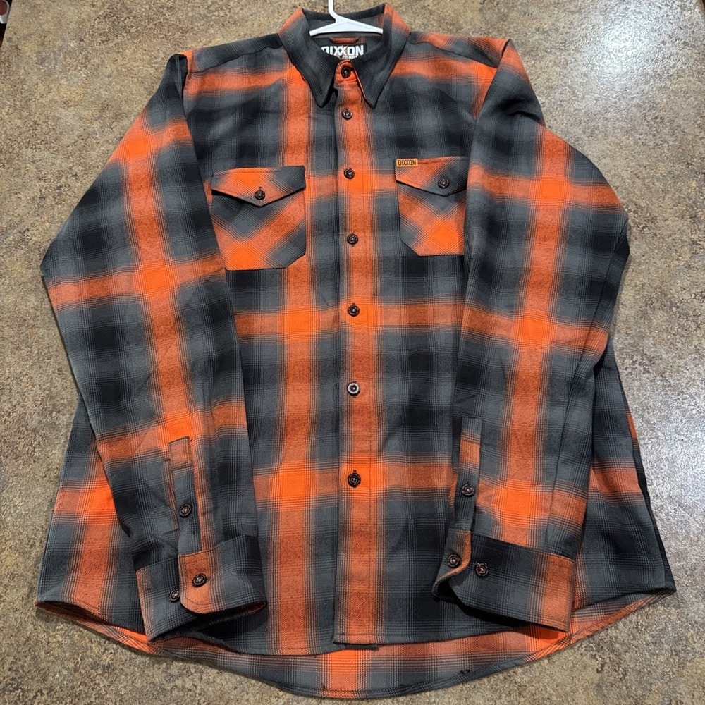 Dixxon Flannel Shirt Mens XLT Orange Plaid Button Down Long Sleeve Salem 13